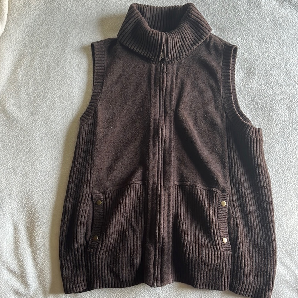 cj banks zip up turtle neck vest, large (1X), sweater
